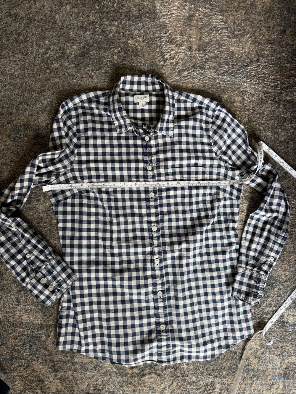 J. Crew Navy and White Gingham Button-Down Shirt